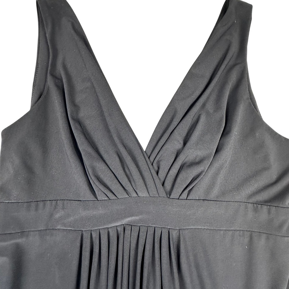 90s Y2k Womens Sleeveless V-Neck Empire Waist Pleated Little Black Dress LBD - Picture 2 of 13